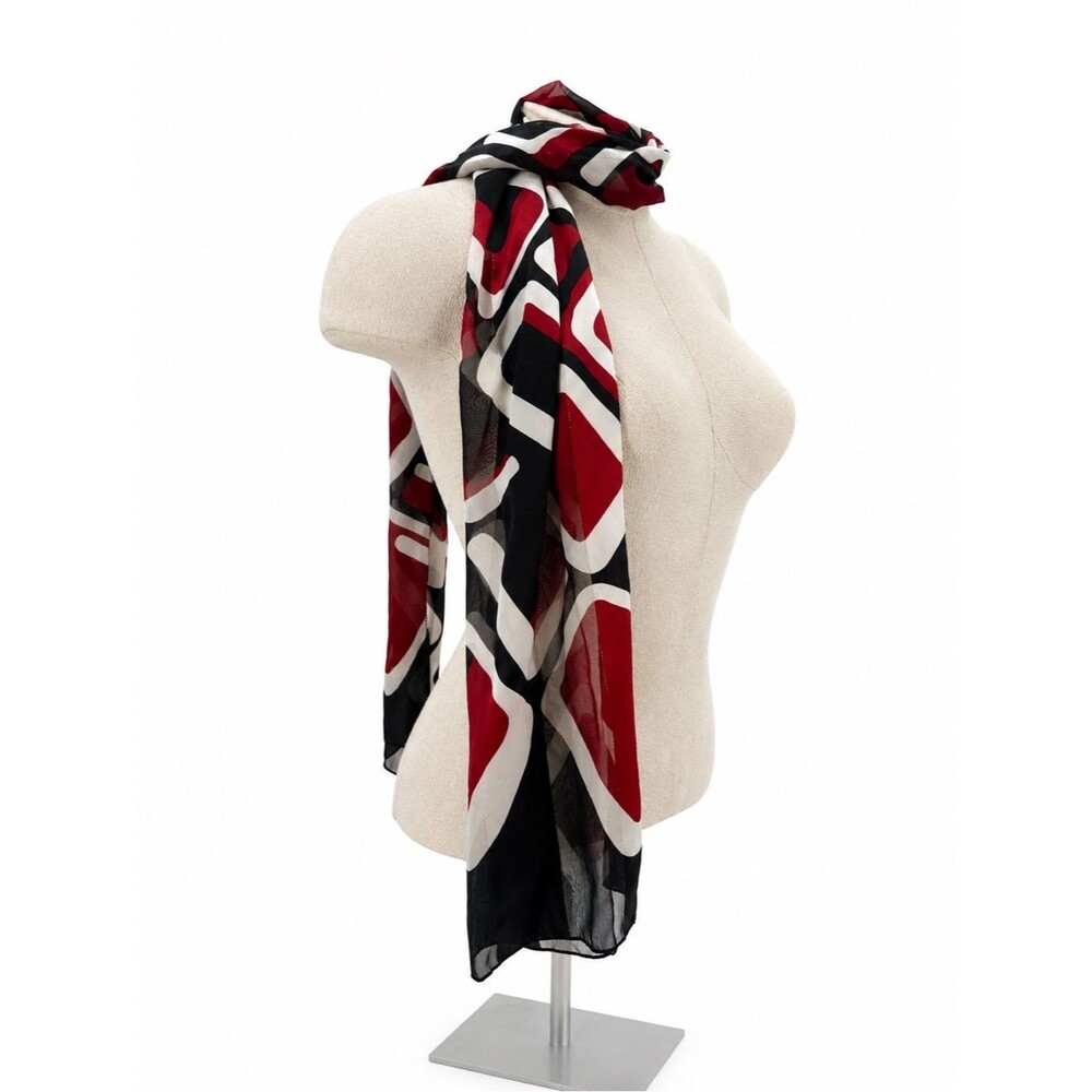 Unbranded Colorful Geometric Print Rectangle Scarf Accessory Metallic Red Black